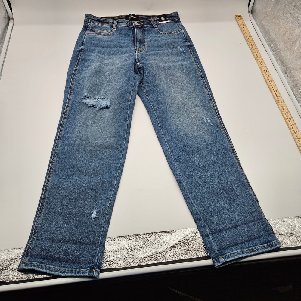 Jordache High Rise Curvy Mom Jeans Medium Enzyme Distressed Blue Size 10 NEW